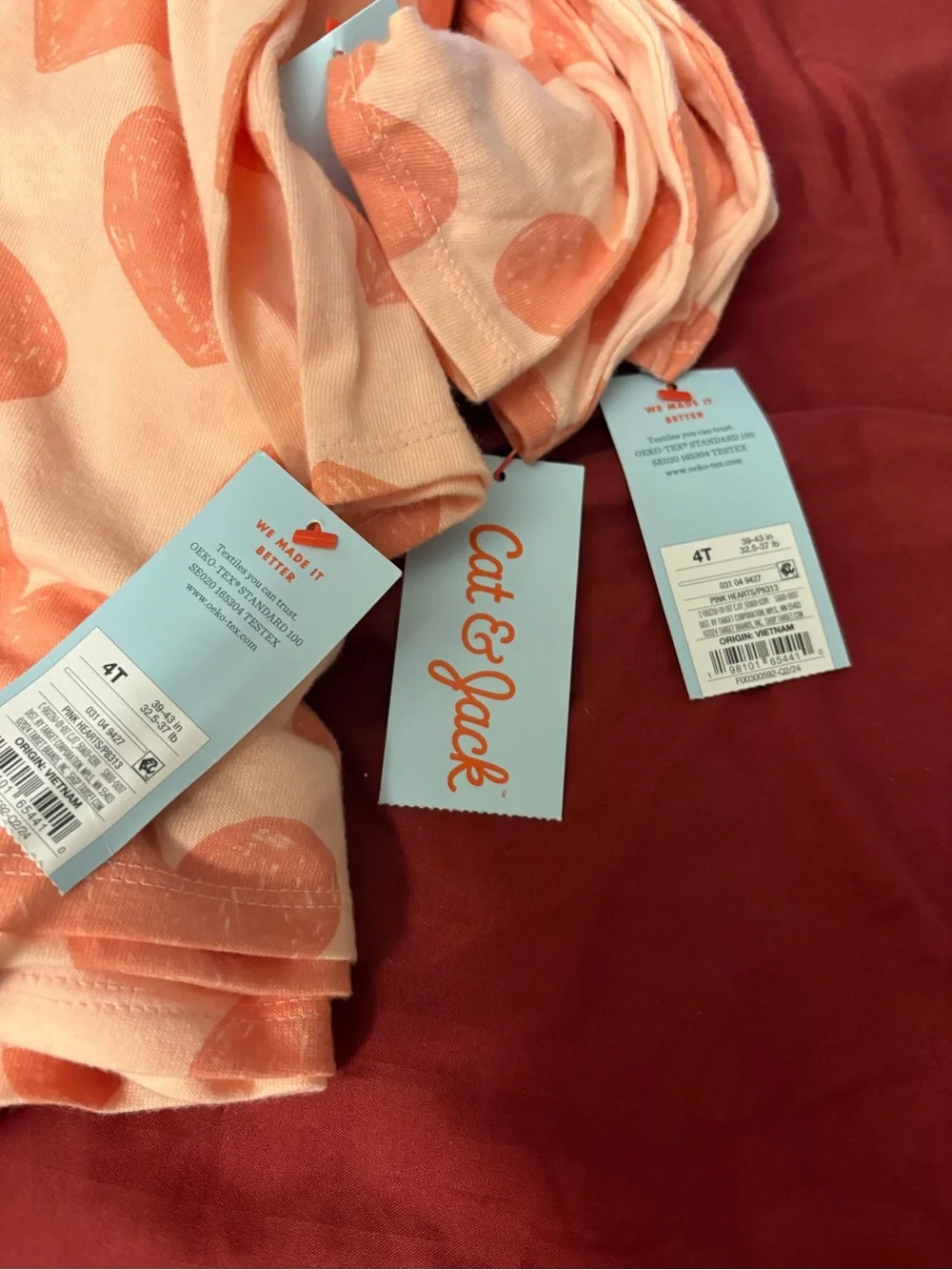 NWT- 4 T  Cat & Jack Girls' Pink Heart Print Long-Sleeve Dress